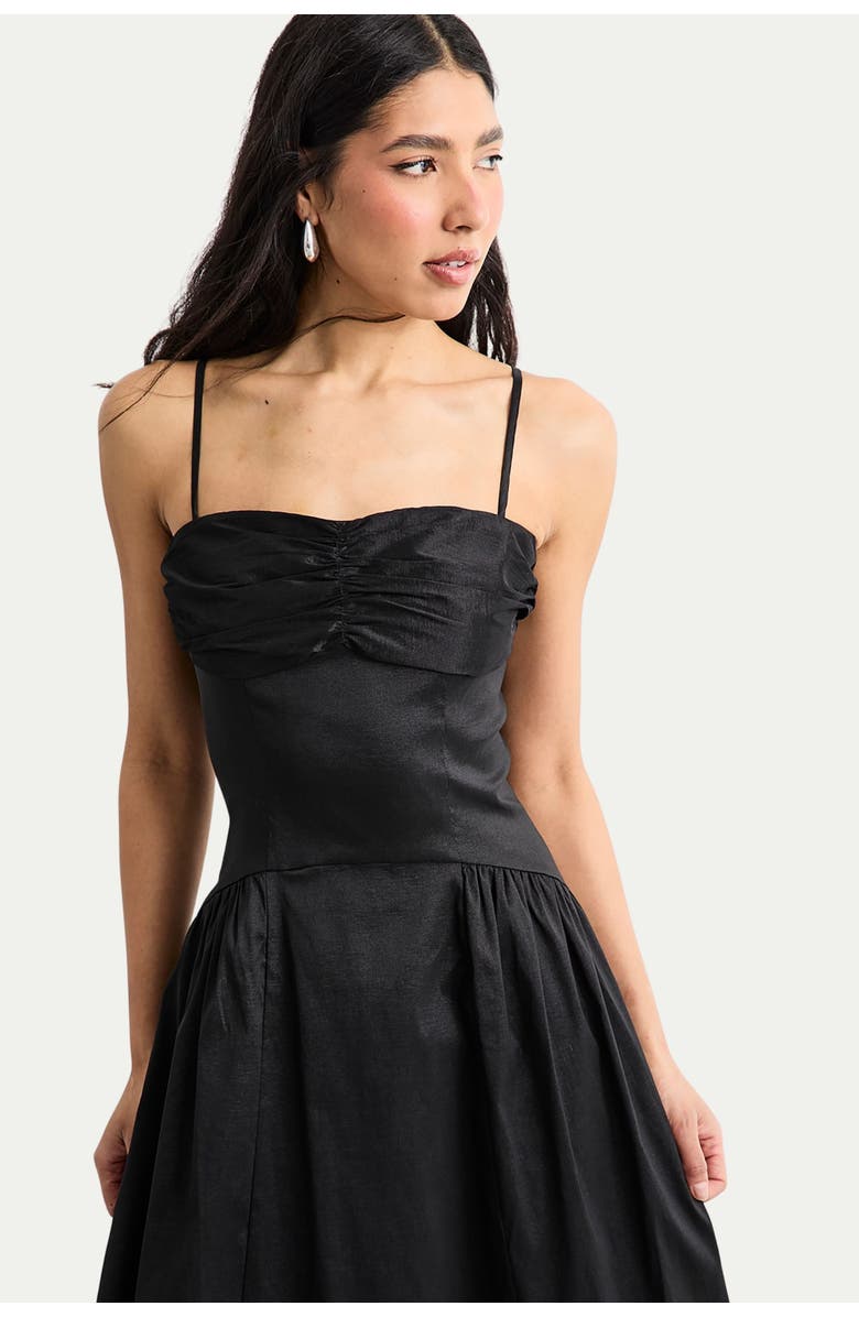 Warehouse Dropped Waist Ruched Bust Midi Dress, Alternate, color, Black