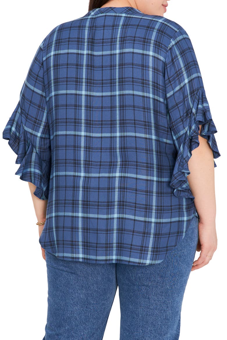 Plaid Ruffle Sleeve Top, Alternate, color, BLUEBERRY