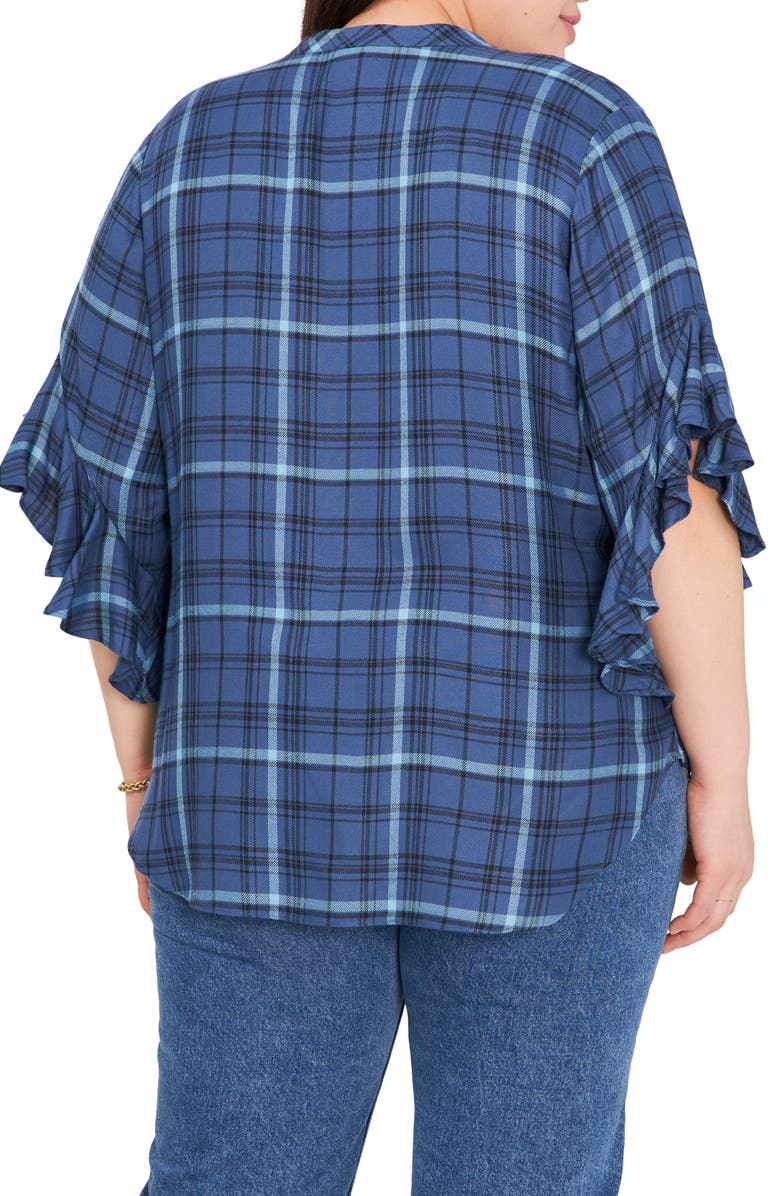 Vince Camuto Plaid Ruffle Sleeve Top, Alternate, color, 