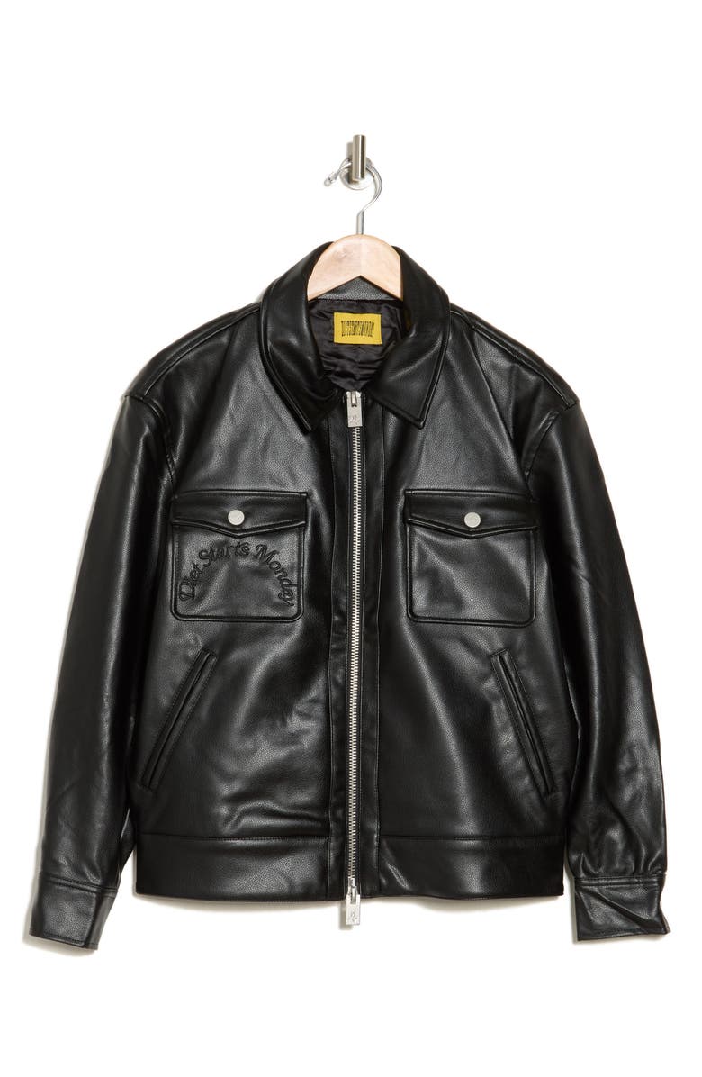 DIET STARTS MONDAY Can't Teach Taste Faux Leather Trucker Jacket, Alternate, color, 