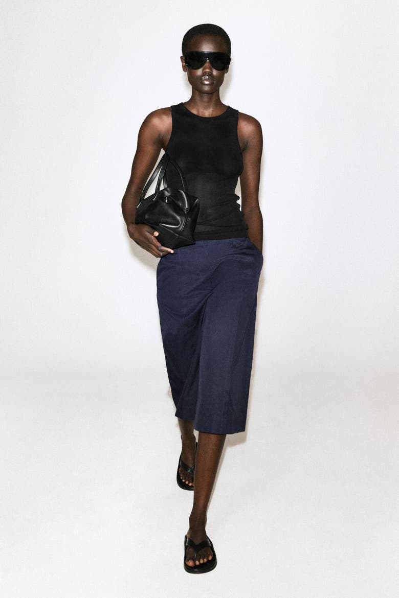 Tailored Cotton-twill Culottes, Alternate, color, NAVY