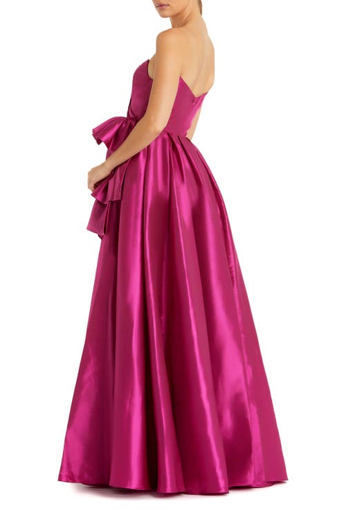 Mac Duggal Strapless Taffeta Gown With Ruffle Detail In Hot Pink