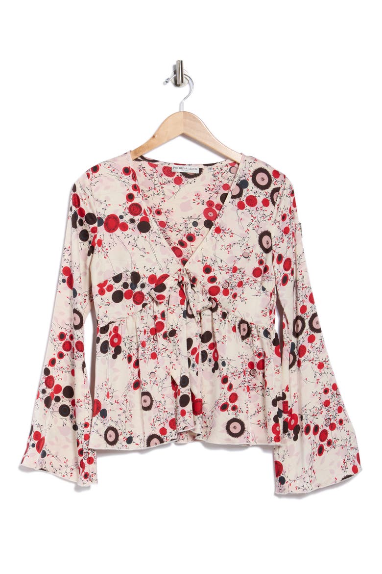 V-Neck Bell Sleeve Print Top, Alternate, color, IVORY/ RED