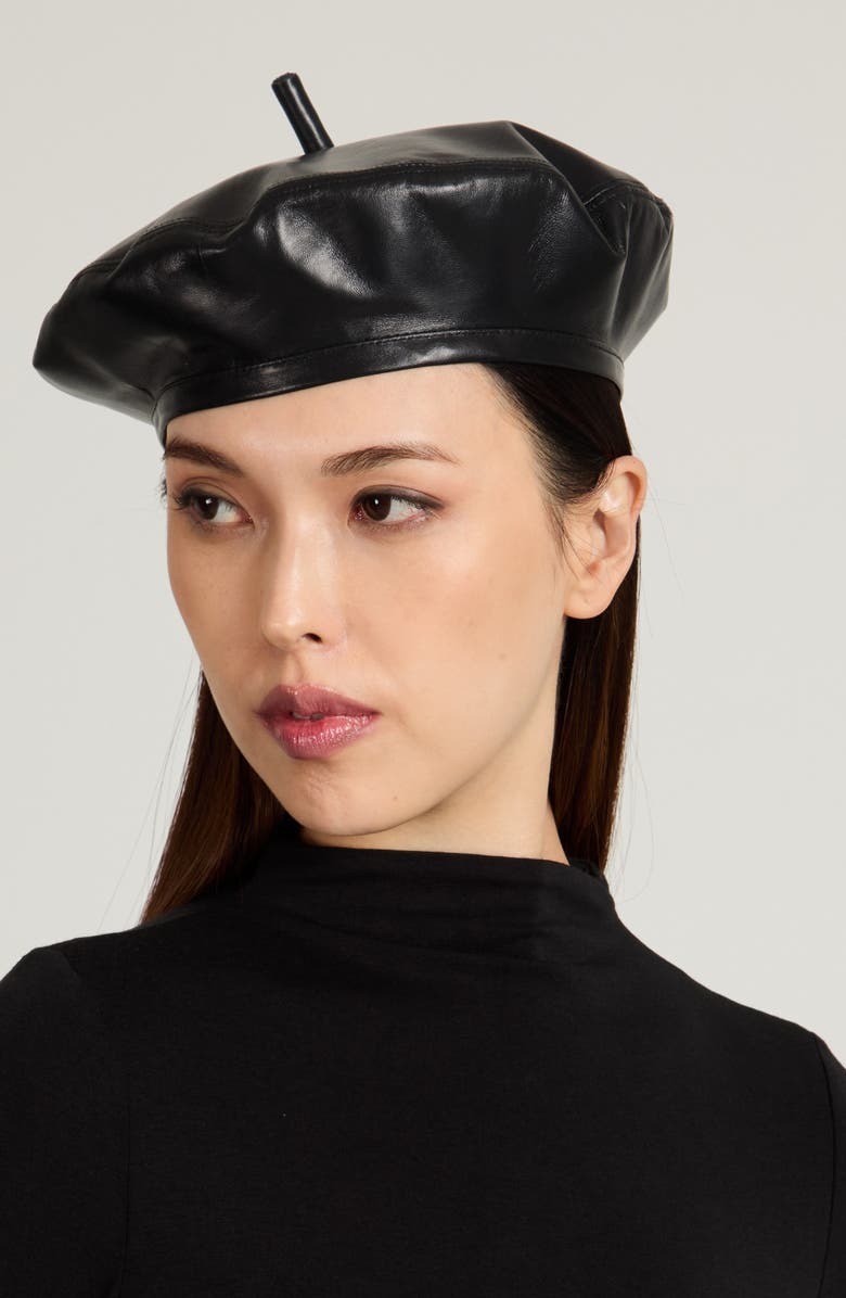 Eugenia Kim Carter Leather Beret, Alternate, color, Black