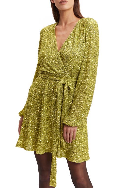Bardot Bellissa Sequin Long Sleeve Minidress In Lime