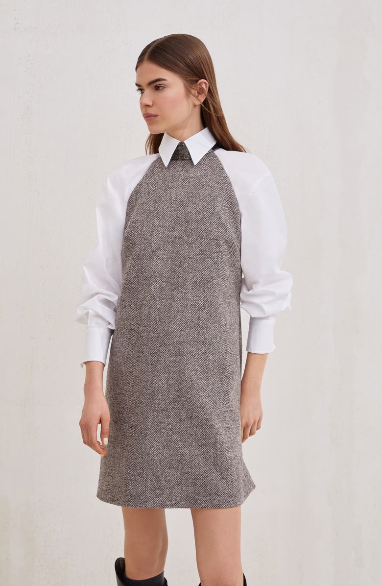 Brunello Cucinelli Tweed dress with monili, Alternate, color, Light Brown