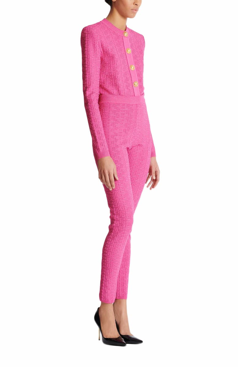 Balmain Knit Leggings With Monogram, Main, color, Pink