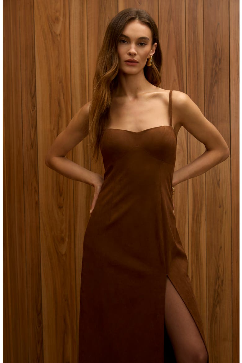 Sonja Sleeveless Faux Suede Midi Dress, Alternate, color, CHESTNUT BROWN