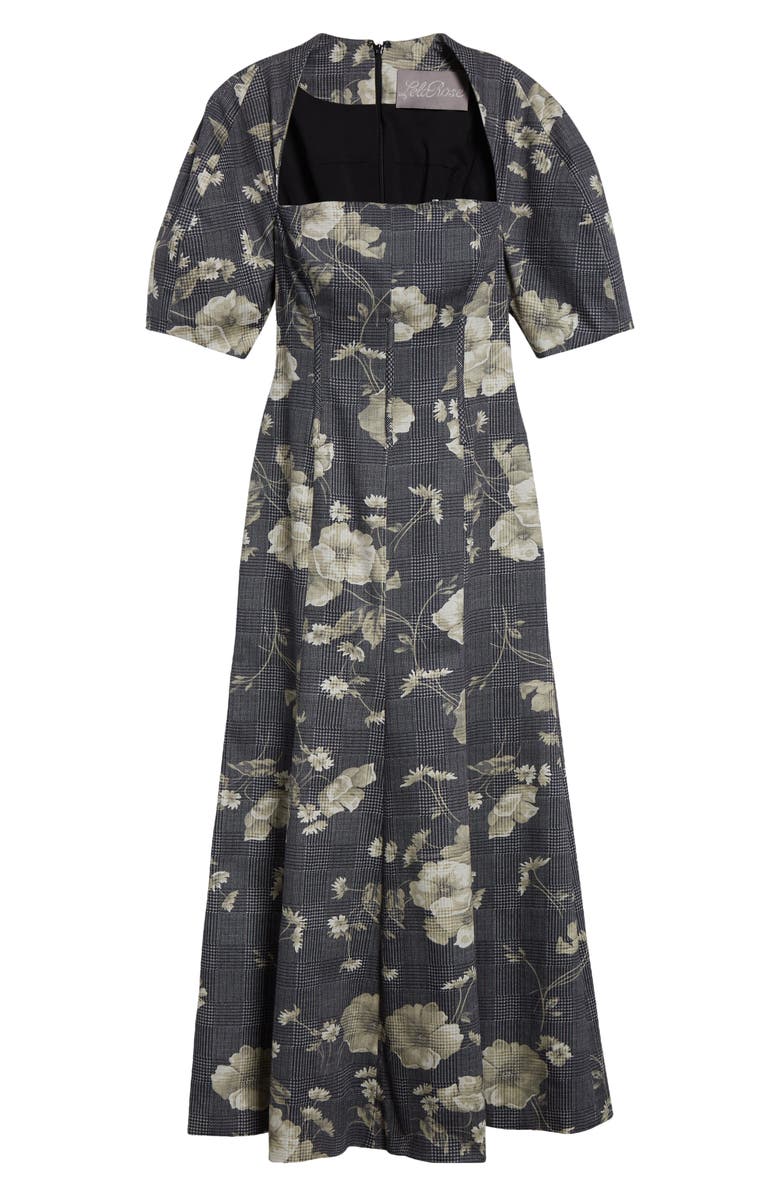 Lela Rose Floral Print Glen Plaid Bubble Sleeve Midi, Alternate, color, 