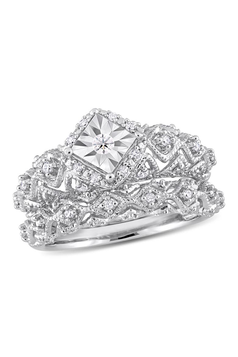 Diamond Vintage Halo Bridal Ring Set, Main, color, Sterling Silver