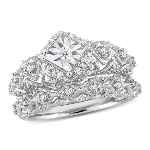Diamond Vintage Halo Bridal Ring Set