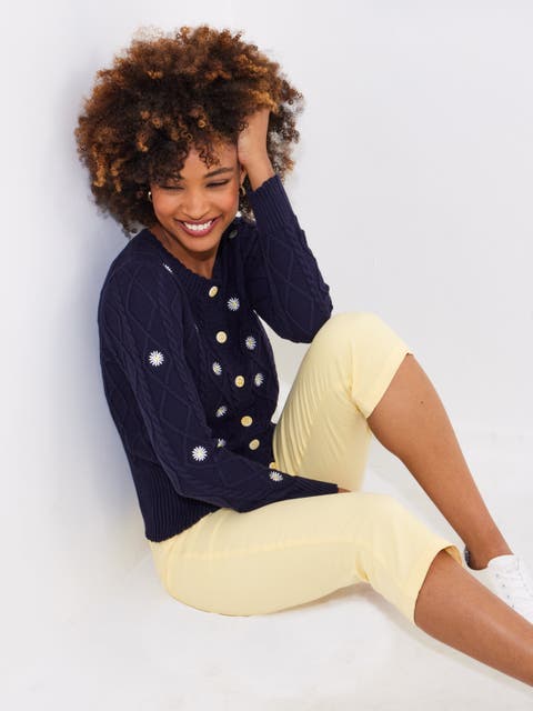Embroidered Cable Cardigan (Plus)