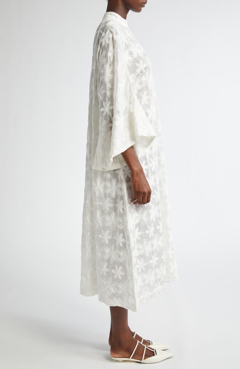 La Vie Style House Floral Embroidered Sheer Cover-Up Caftan, Alternate, color, White