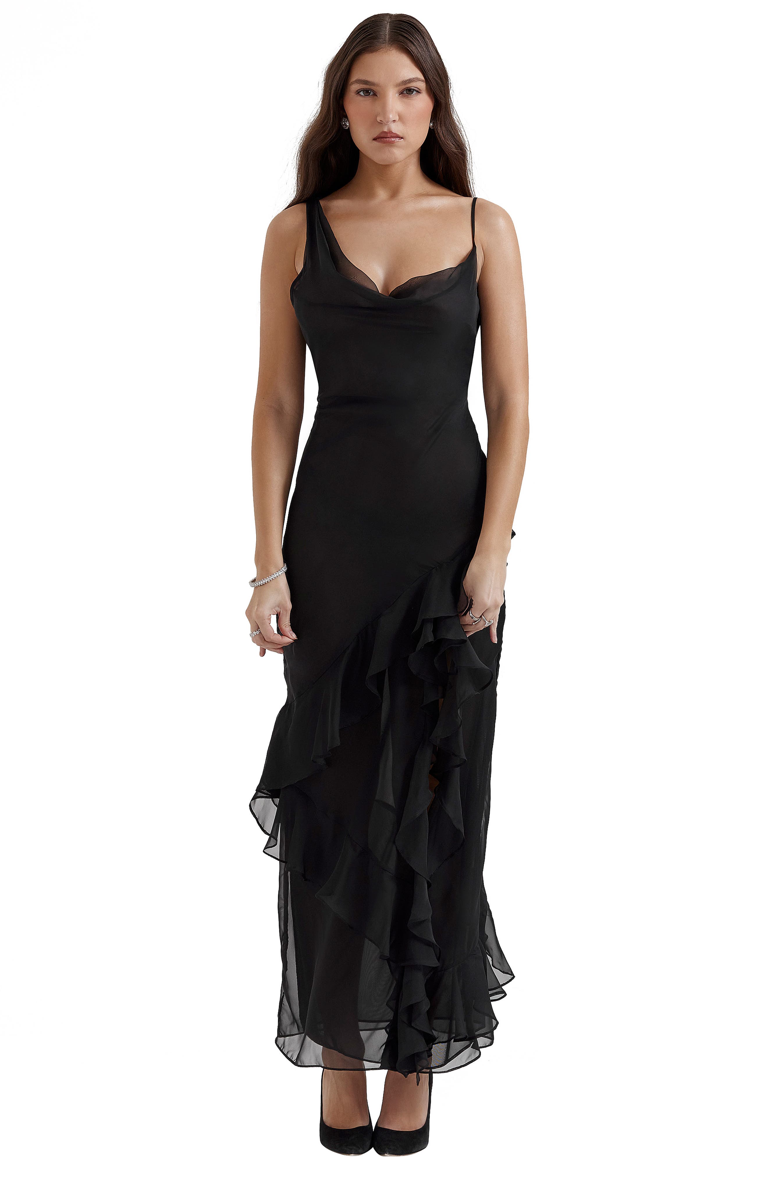 malila ruffle cowl neck chiffon cocktail dress Malila Ruffle Cowl Neck Chiffon Cocktail Dress (Women)