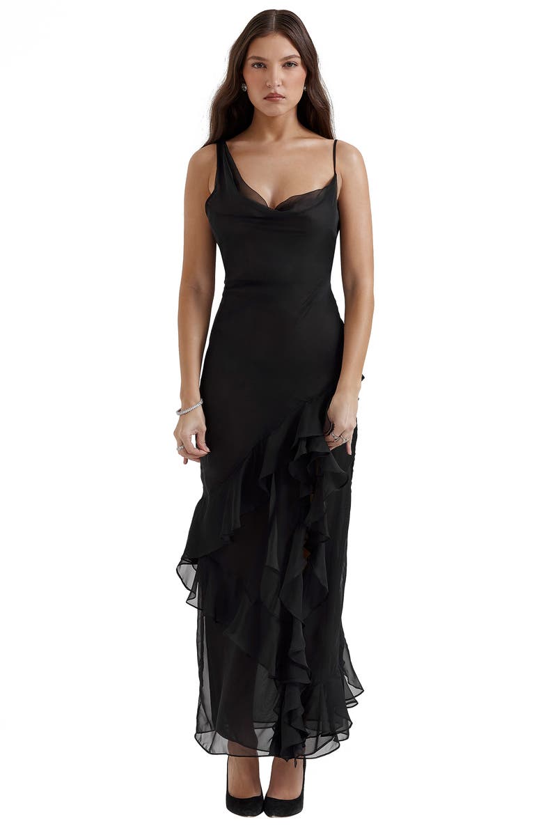 HOUSE OF CB Malila Ruffle Cowl Neck Chiffon Cocktail Dress, Alternate, color, 