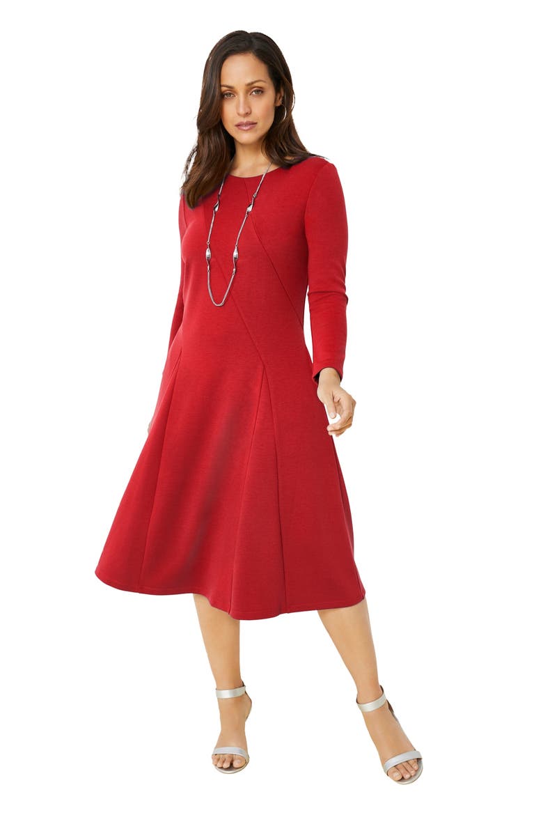 Long Sleeve Stretch Ponte Dress, Main, color, CLASSIC RED