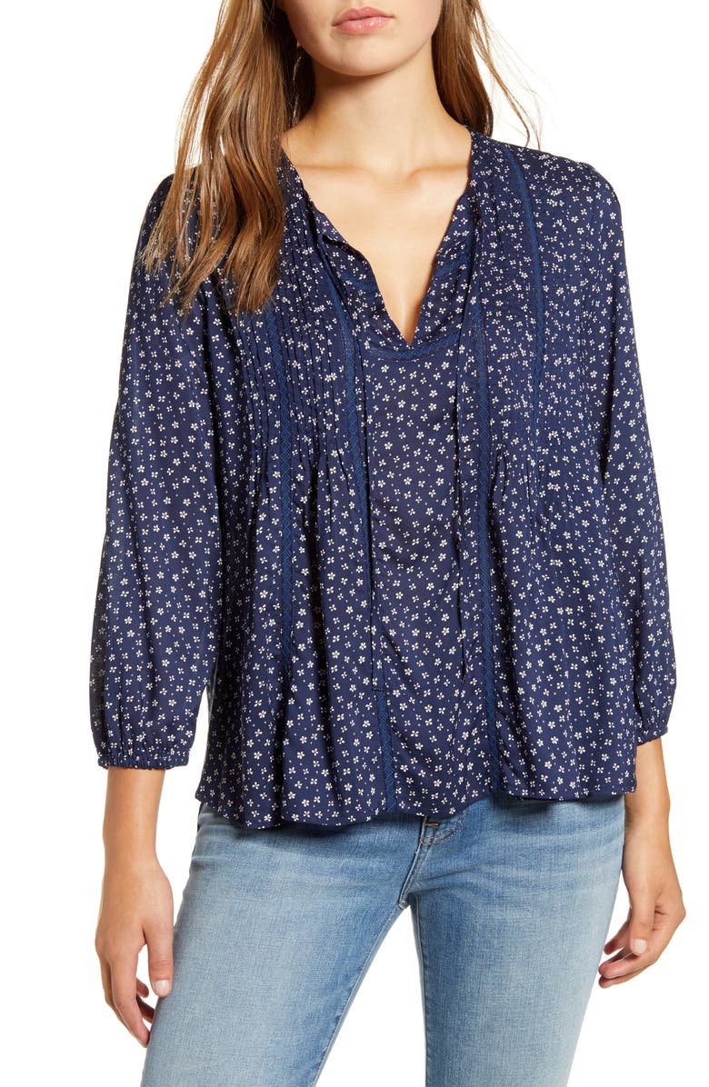 Lucky Brand Print Pleated Popover Top, Main, color,