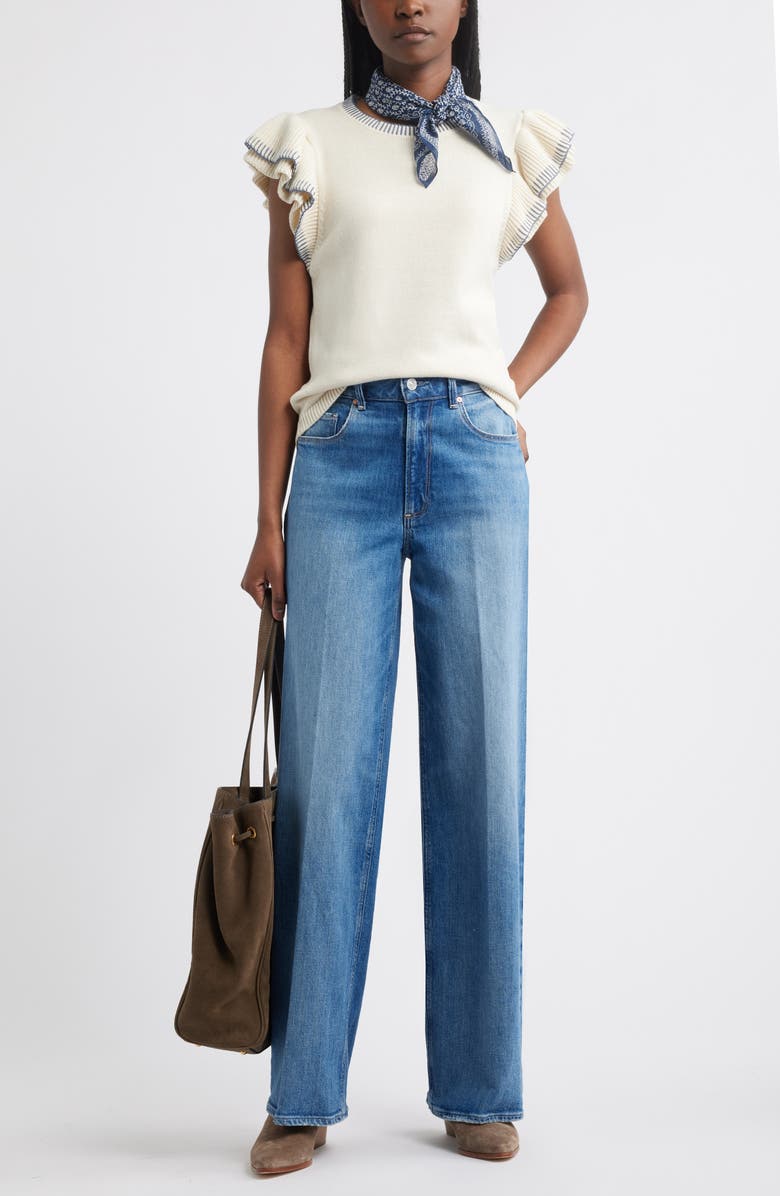 Treasure & Bond Flutter Sleeve Cotton Sweater, Alternate, color, Ivory Dove