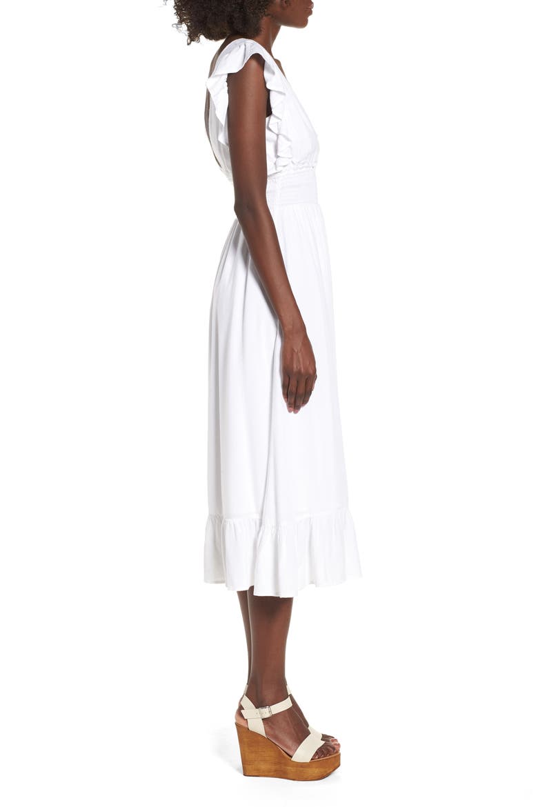 Ruffle Trim Midi Dress, Alternate, color, WHITE