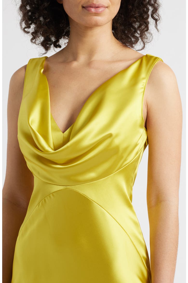 Draped Neck Satin Gown, Alternate, color, CITRON