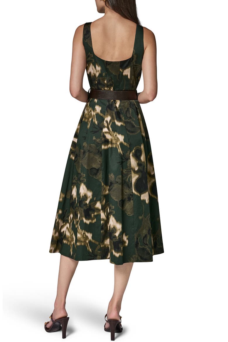 Printed Belted Fit & Flare Midi Dress, Alternate, color, BLACK FORE