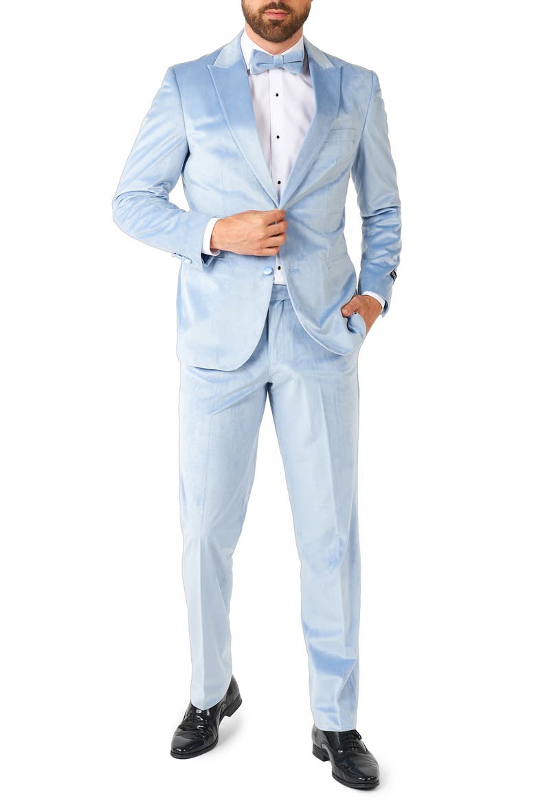 Vintage Blue Velvet Suit & Bow Tie, Main, color, BLUE