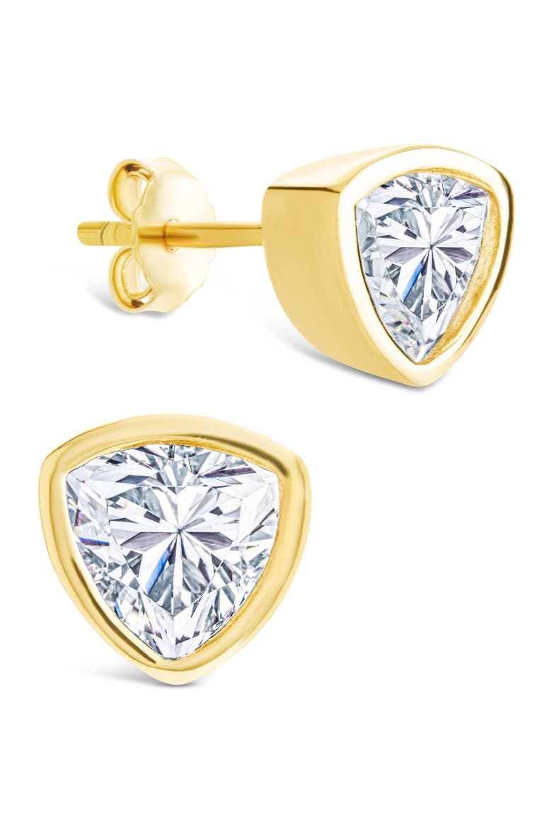 Trillion Cut Cubic Zirconia Stud Earrings, Main, color, GOLD