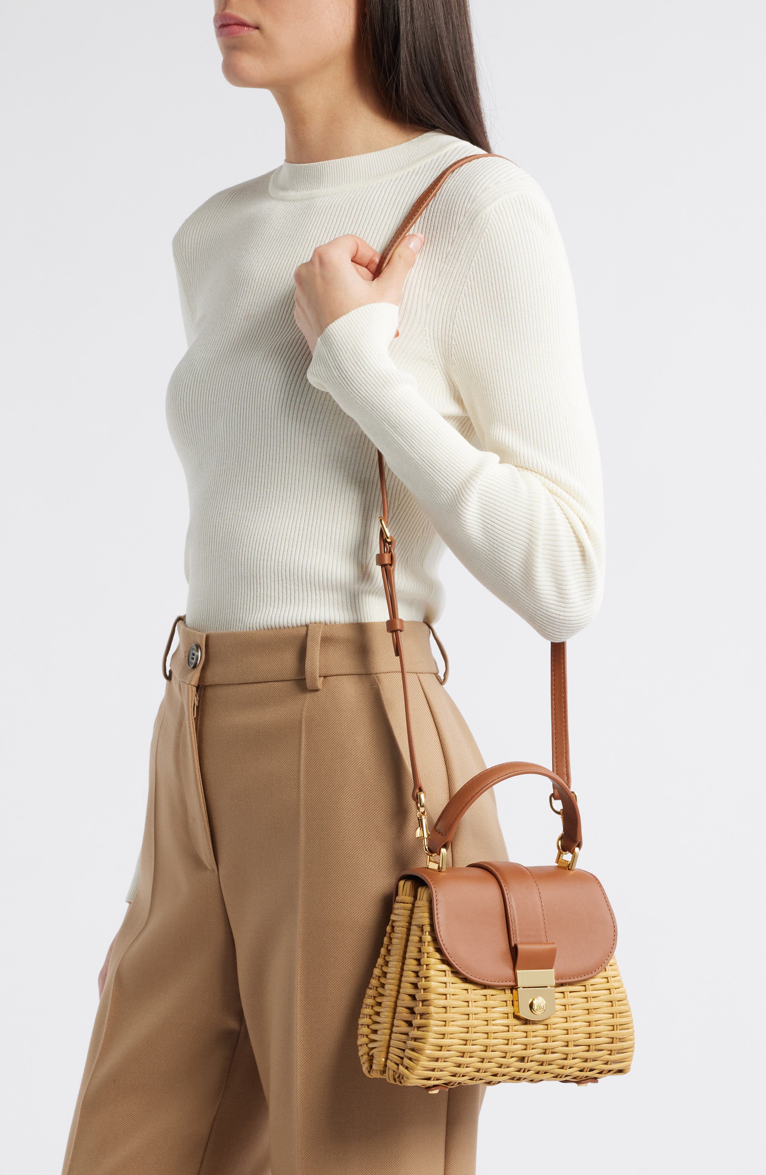 Veronica Beard Small Wicker Avenue Crossbody Bag, Alternate, color, 