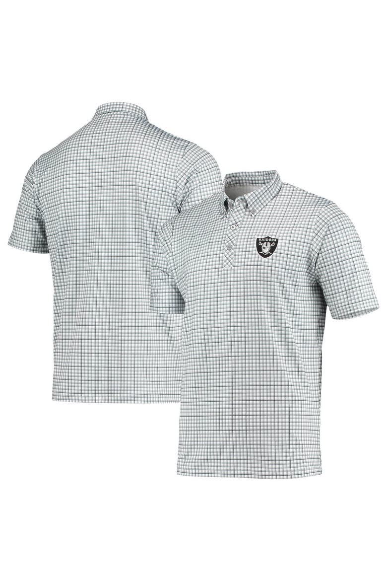 Men's Antigua Gray/Black Las Vegas Raiders Deliver Button-Down Polo, Main, color, White