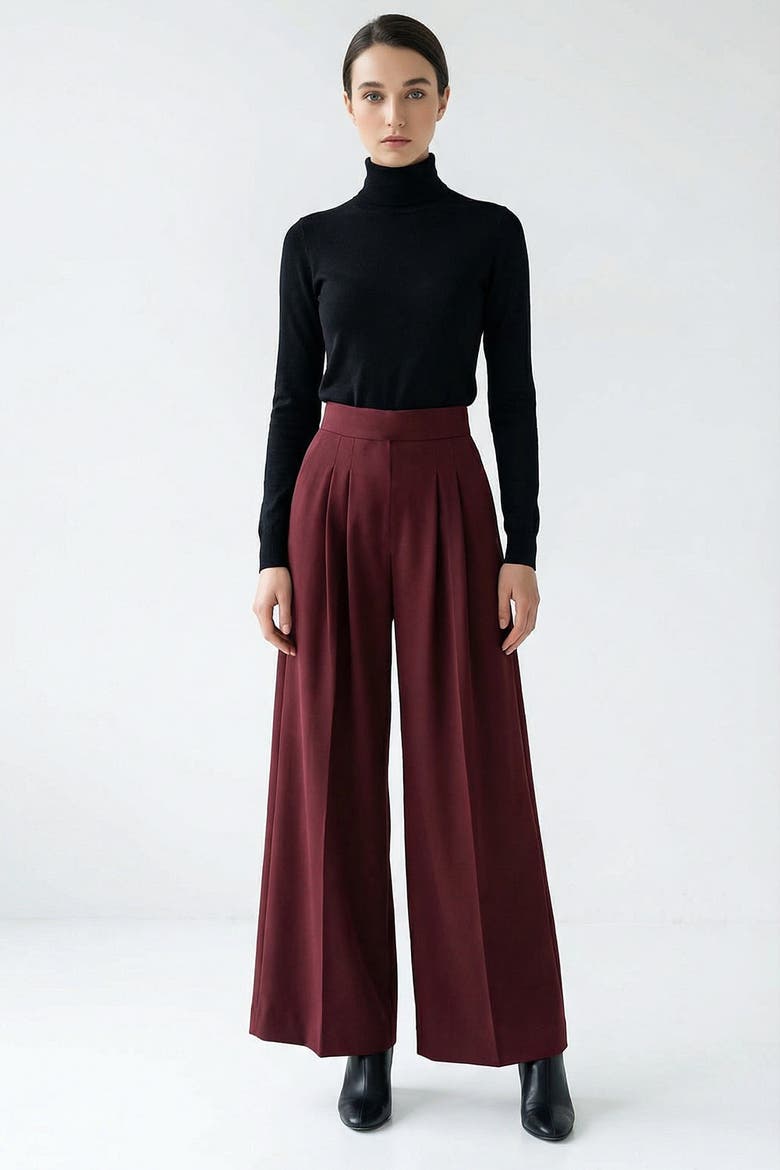Wide Leg Back Pocketed Pants, Main, color, BRICK RED