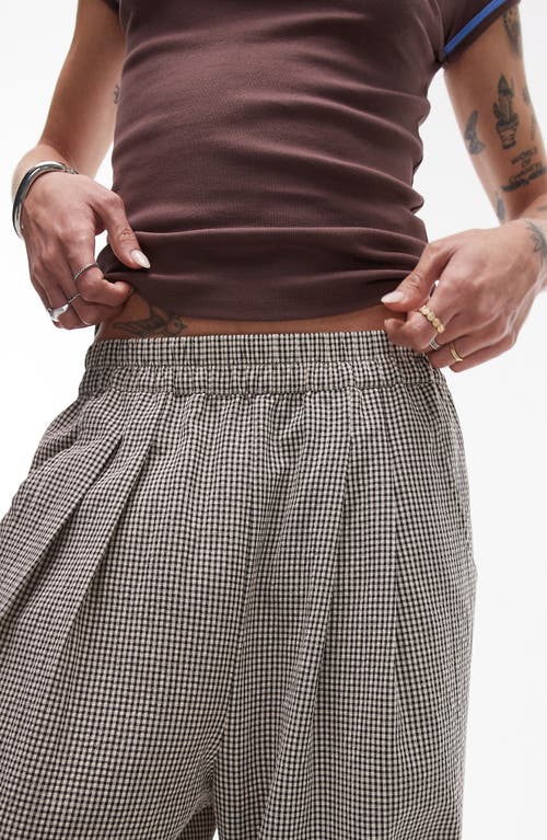 Topshop Gingham Tapered Leg Pants In Brown Multi