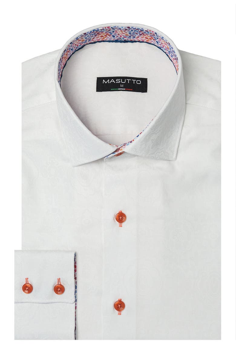 MASUTTO Solomon Jacquard Button-Up Shirt, Main, color, White
