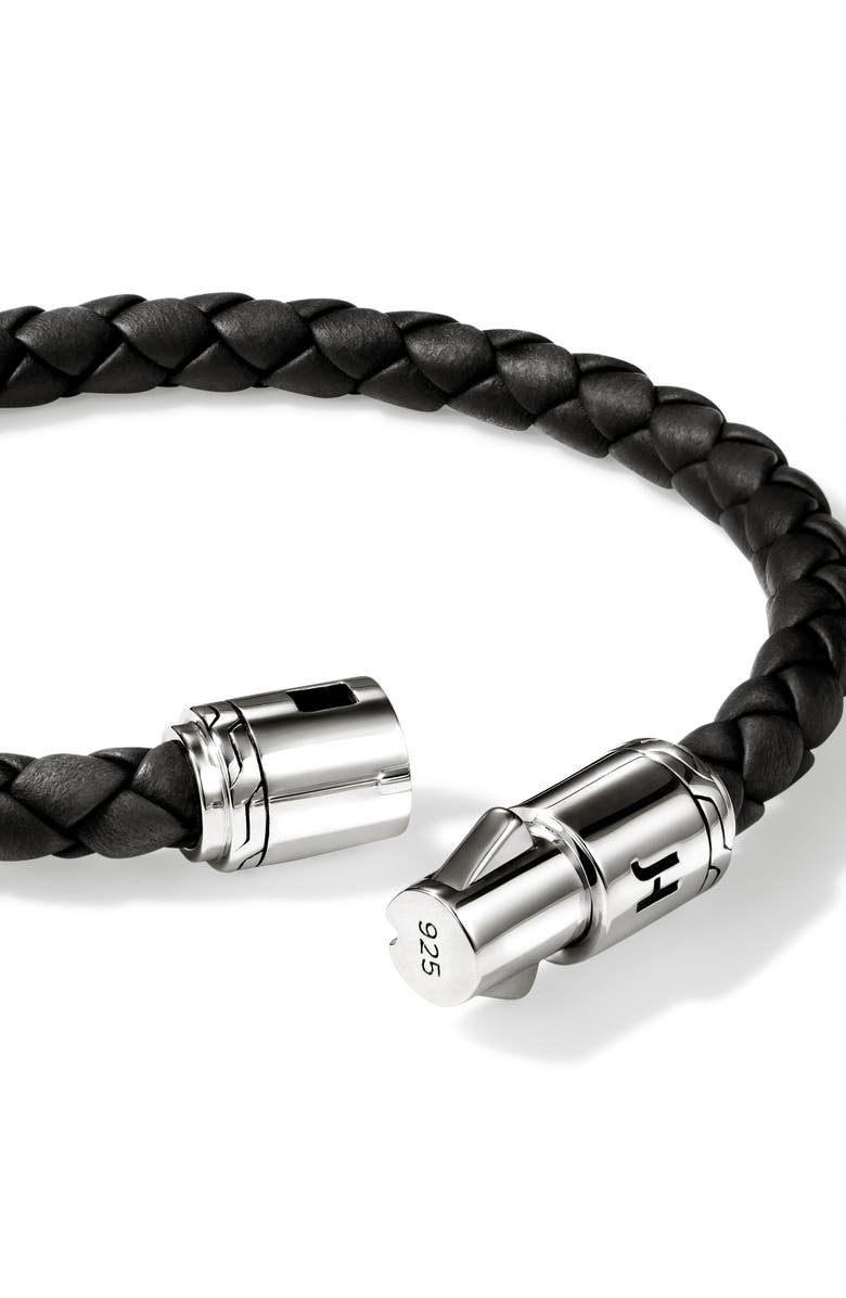 John Hardy Woven Leather Bracelet, Alternate, color, Silver/ Black