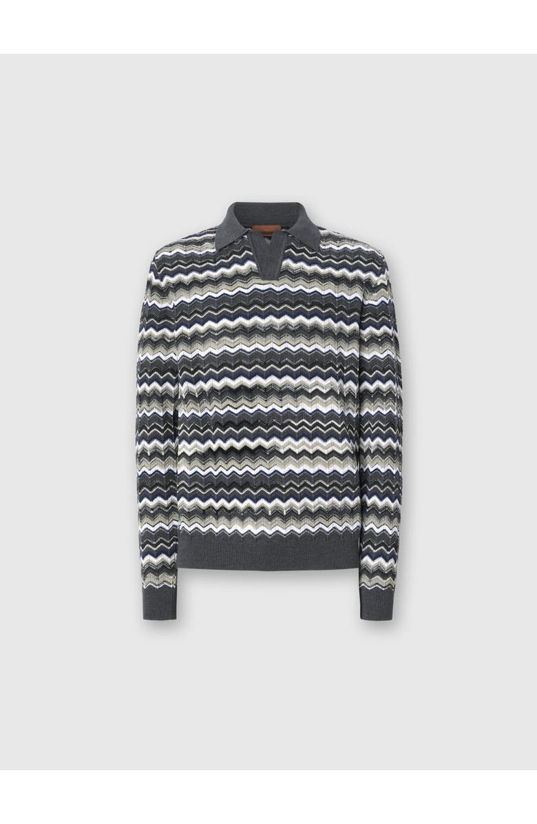 Missoni Long Sleeve Polo With V-neck And Zigzag Pattern, Main, color, Grey & Beige