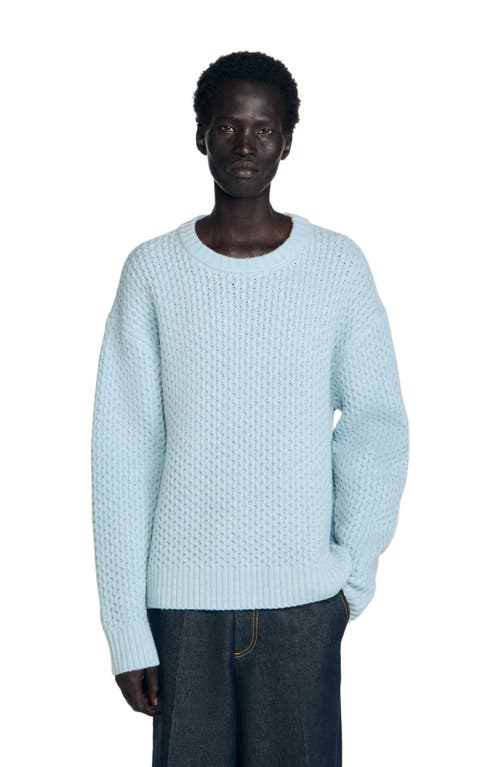 Sandro Wool Fine Knit Crewneck Sweater In Blue