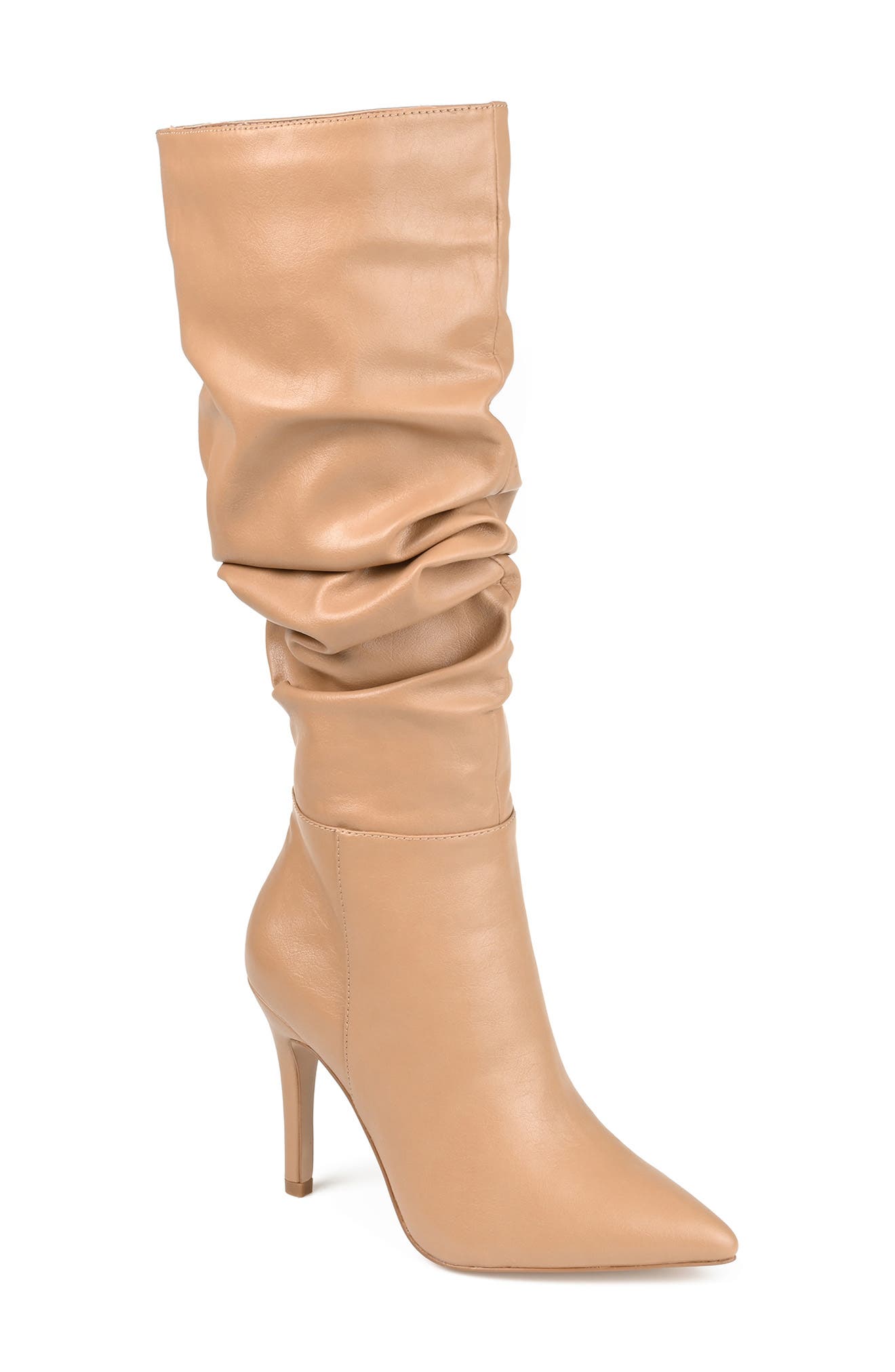 Sarie Ruched Shaft Pointed Toe Stiletto Boot - Extra Wide Calf, Main, color, TAN