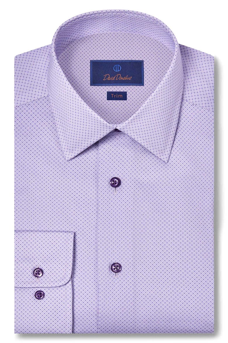Trim Fit Micro Geometric Print Dress Shirt, Main, color, LILAC