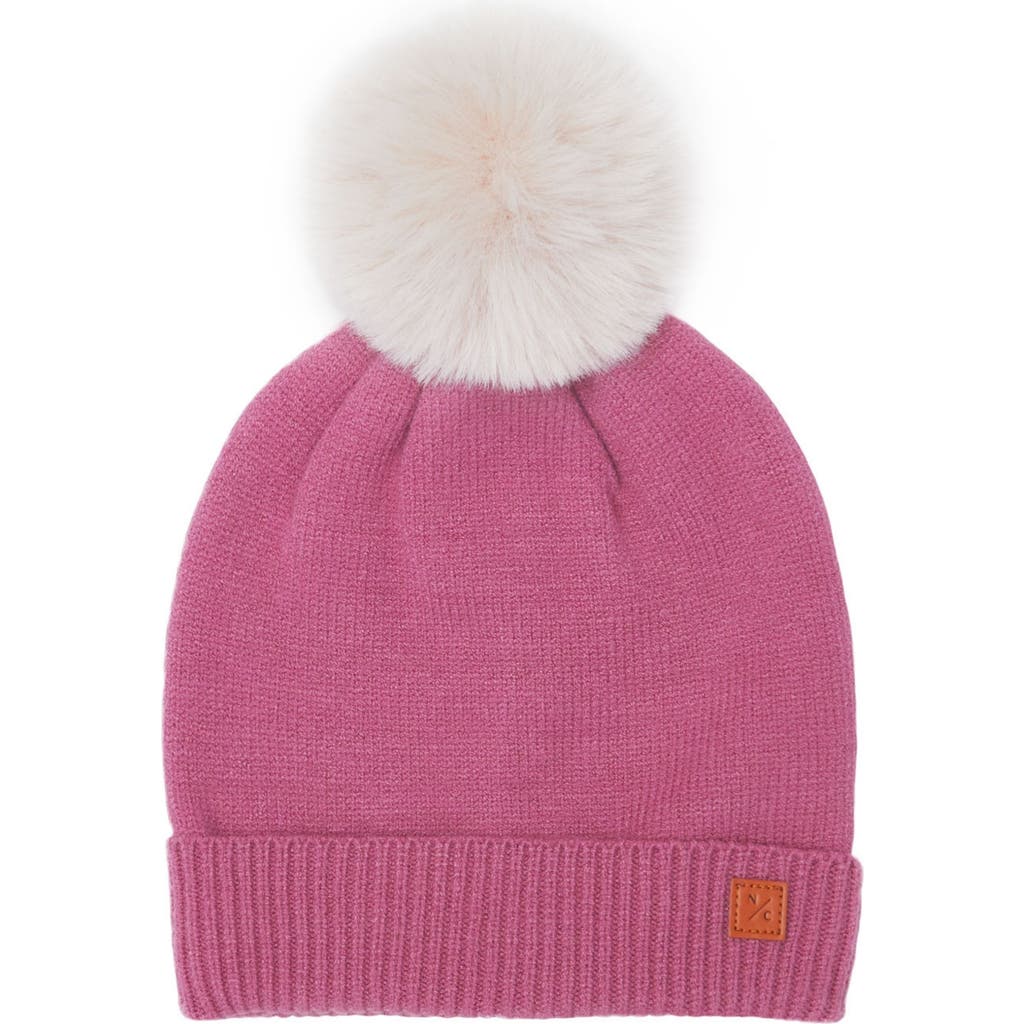 Northern Classics Knit Winter Hat With Faux Fur Pom In Pink