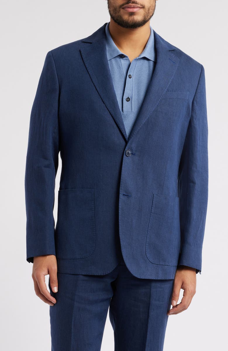 Nordstrom Henrik Trim Fit Solid Italian Linen Suit Separate Jacket, Alternate, color, Navy Blazer