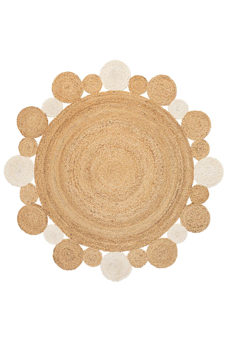 Ayana Two-Tone Jute Hippy Circle Round Area Rug, Main, color, Natural/Cream