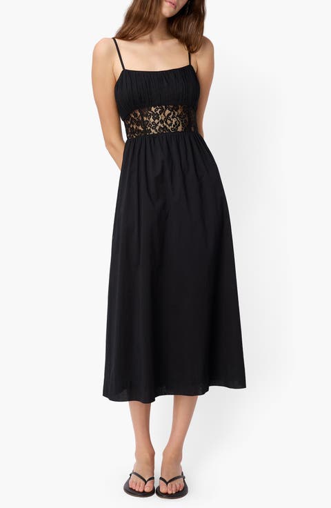 Octavia Lace Inset Cotton Midi Dress