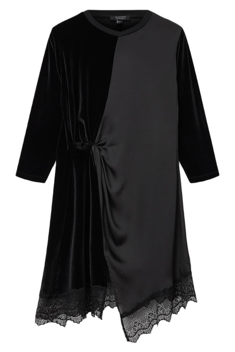 Lana Lace Hem Velvet Dress, Alternate, color, BLACK