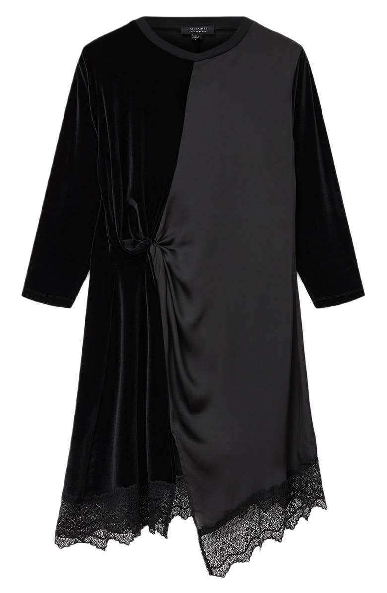 AllSaints Lana Lace Hem Velvet Dress, Alternate, color,