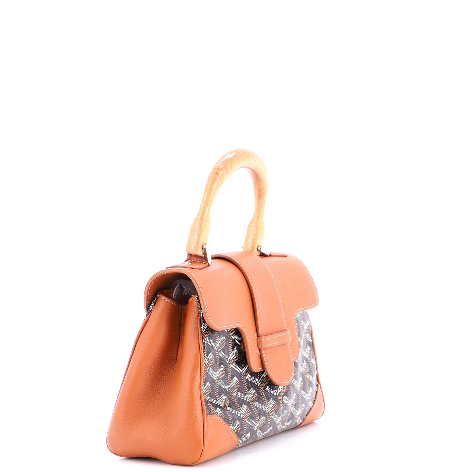 Pre-Owned Goyard Saigon Top Handle Bag Coated Canvas with Leather Mini, Alternate, color, Brown