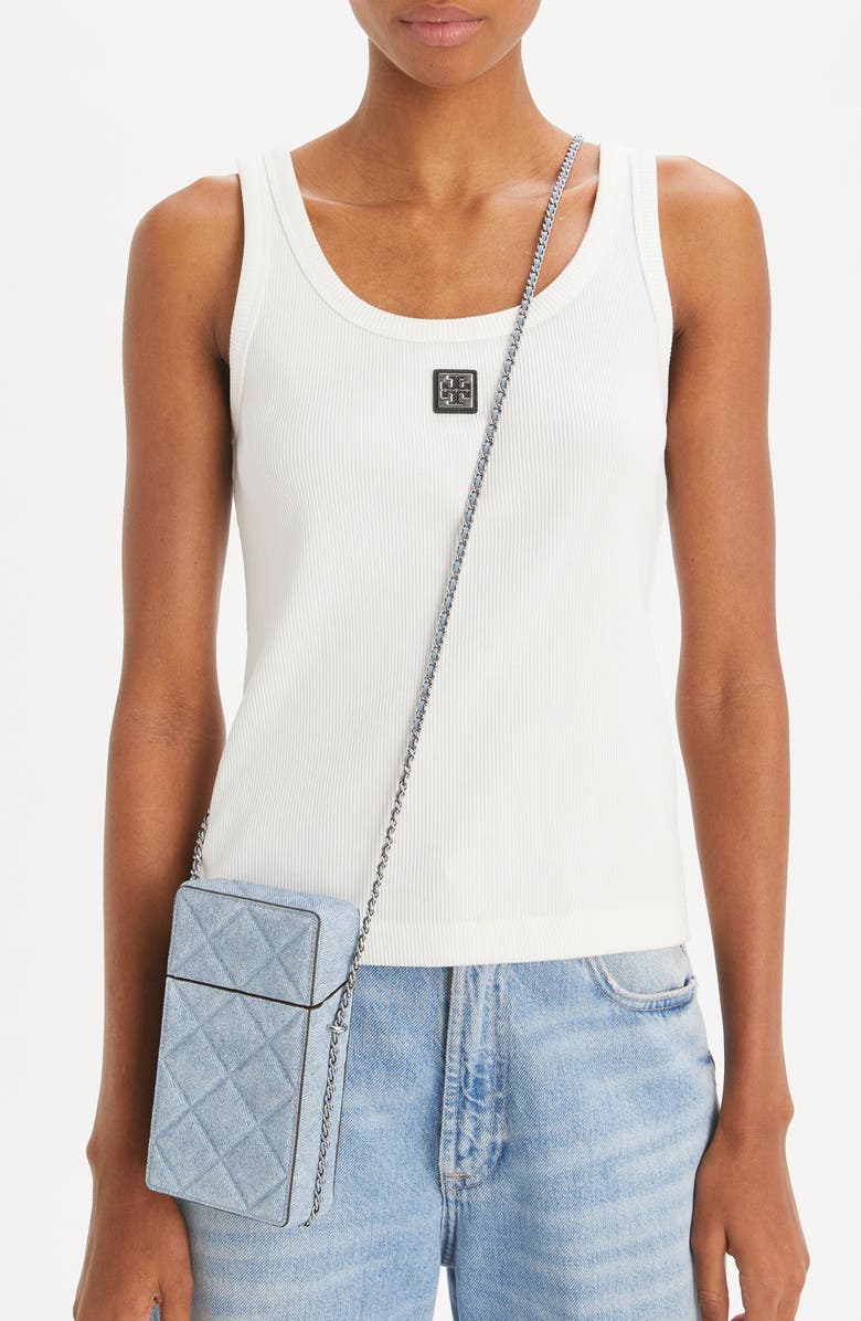 Tory Burch Fleming Denim Phone Crossbody Bag, Alternate, color,