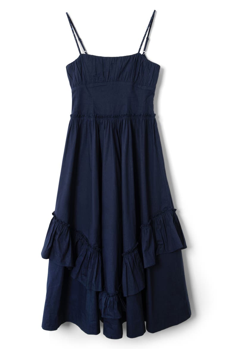 Juno Ruffle Midi Dress & Sheer Scarf, Alternate, color, NAVY
