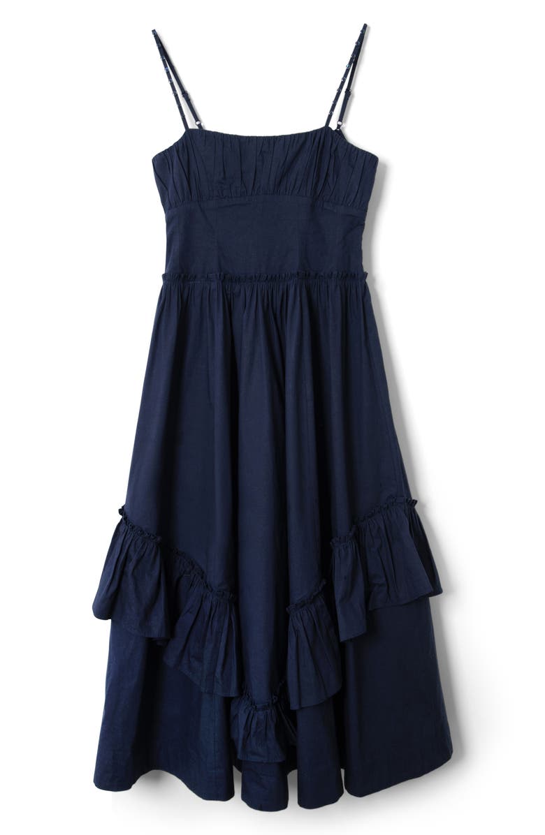 Damson Madder Juno Ruffle Midi Dress & Sheer Scarf, Main, color, Navy