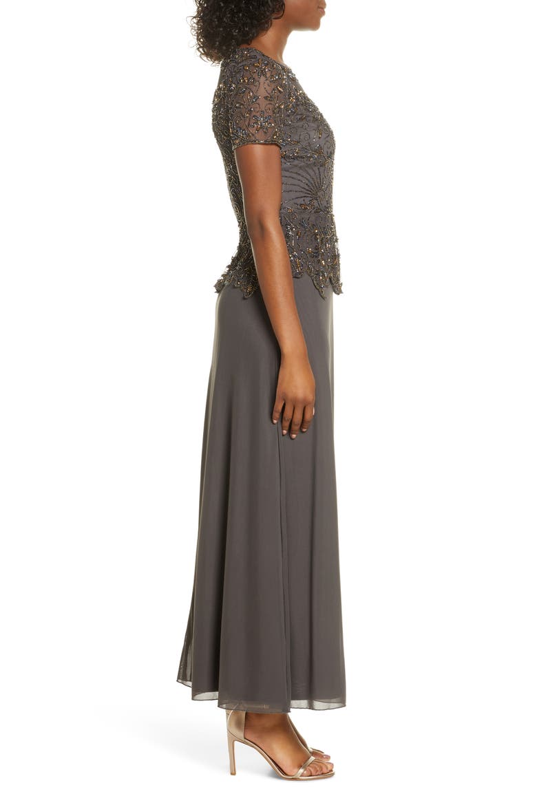 Embellished Mesh Bodice Evening Gown, Alternate, color, ASH