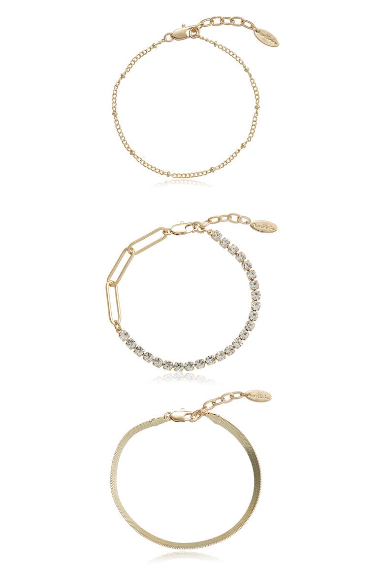 Set of 3 Simple Chains Bracelets, Main, color, GOLD
