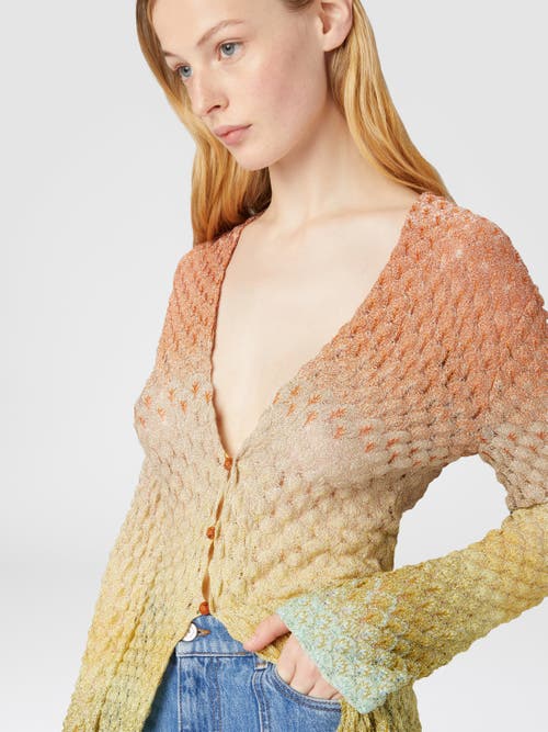 Missoni V-neck Metallic Ombre Knit Long Cardigan In Multicoloured